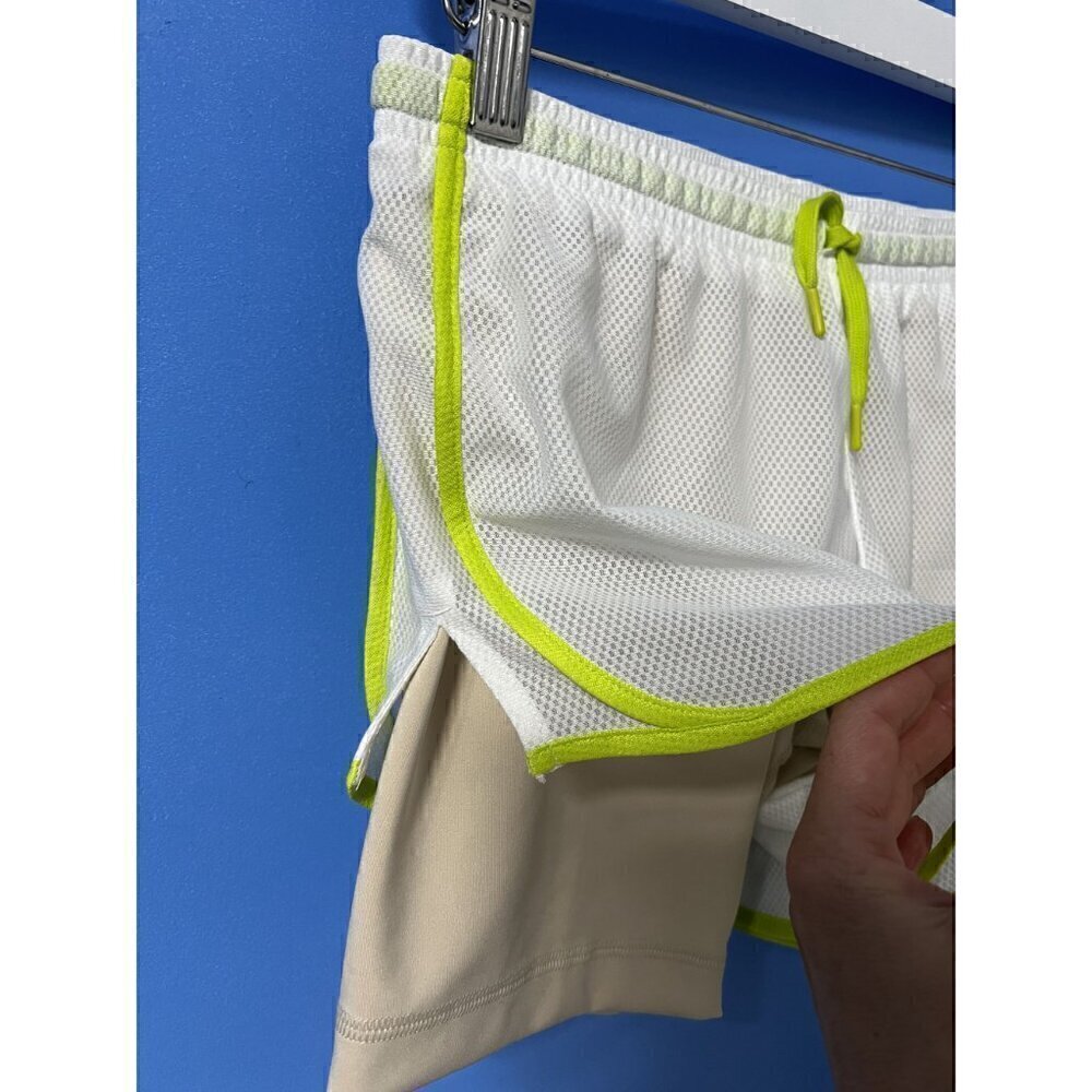 Nike Dri-Fit Tempo Girls 2-In-1 Training Shorts White/Beige Neon Green Accents L - Picture 4 of 9